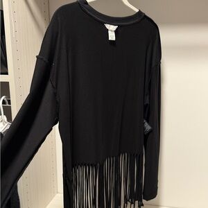 H&M Black Long Sleeve Fringe Top